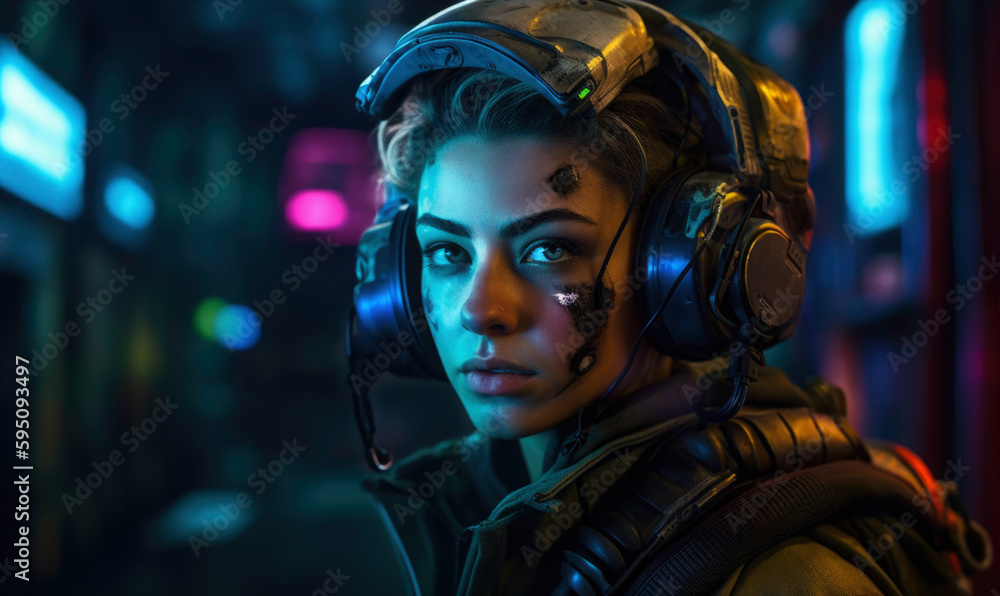 Ilustración de IA generativa
Mujer de videojuego en nave espacial.
Ilustración de IA generativa
Mujer de videojuego en nave espacial.