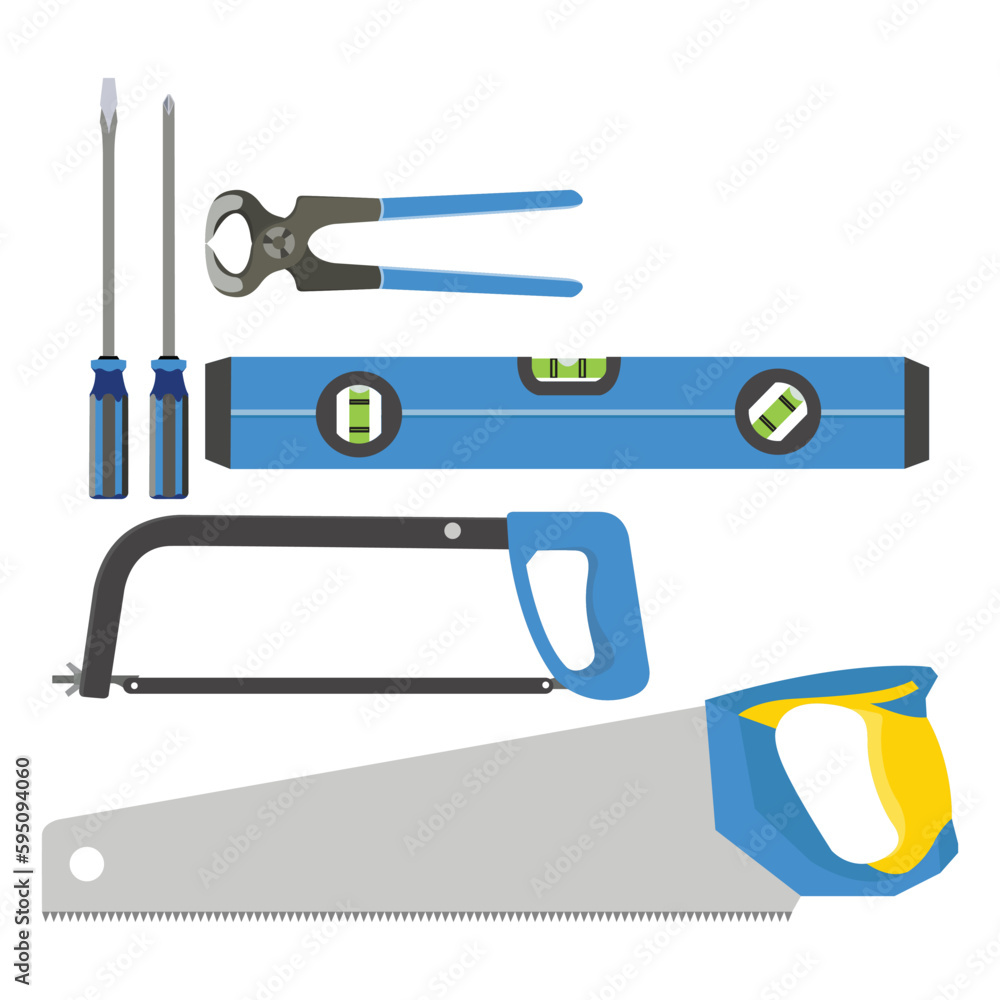 Vector illustration of multiple hand tools for professional technicians. Do it yourself  (DIY) equipments