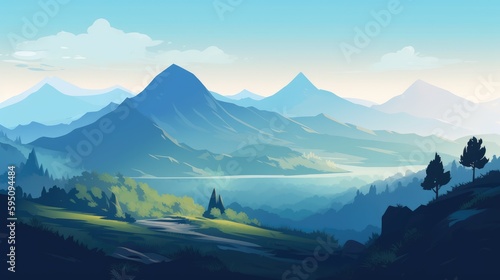 A blue mountain landscape