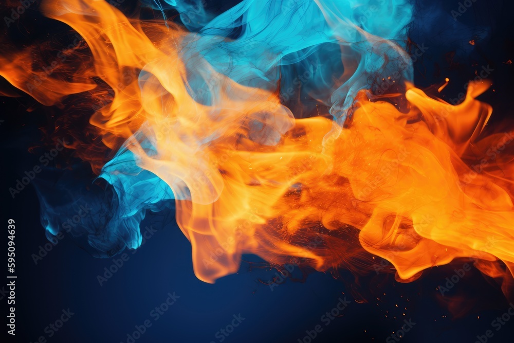 A fire in a blue and orange background