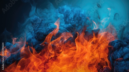 A fire in a blue and orange background