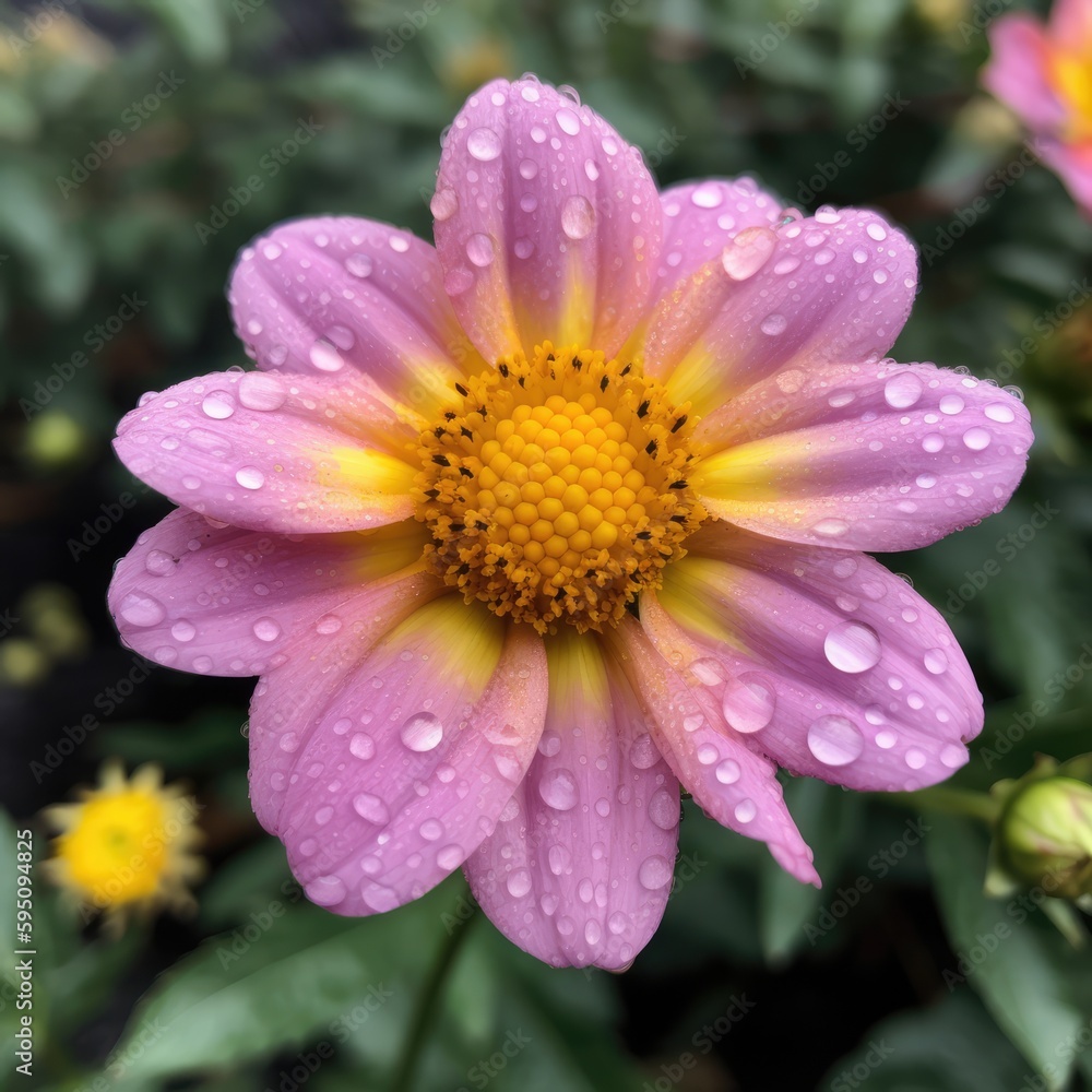 A pink and yellow flower with a yellow center A pink and yellow flower with a yellow center