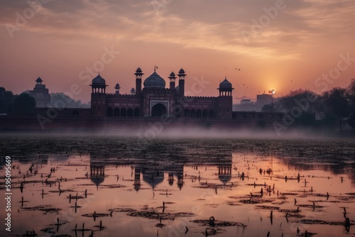 Sunset view badshahi mosque lahore city photo