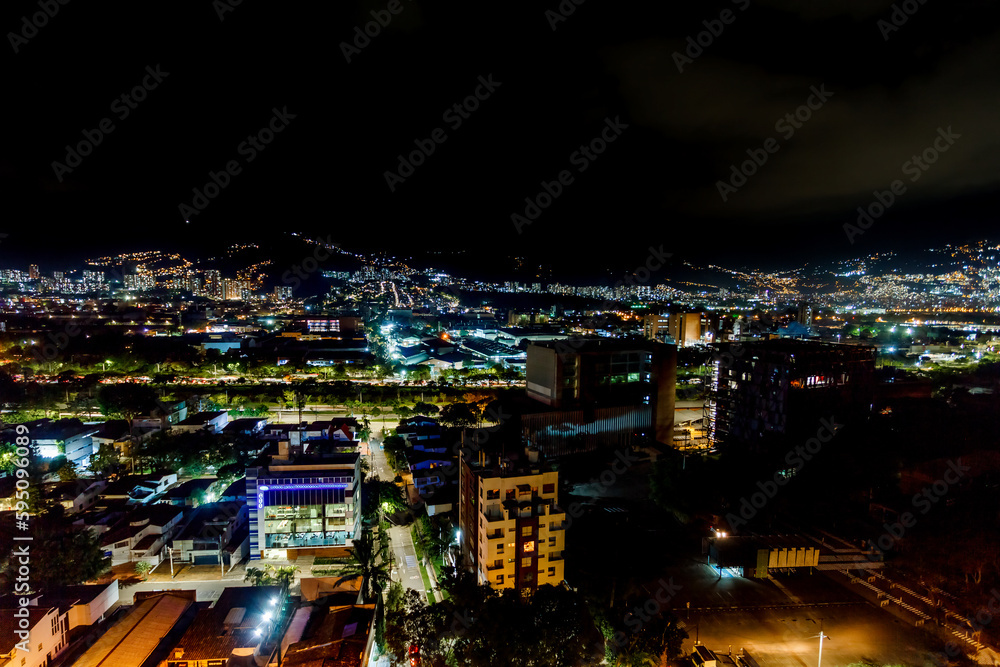 Panoramic night view of Medellin, Colombia