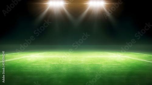 Green soccer field, bright spotlights © Prasanth