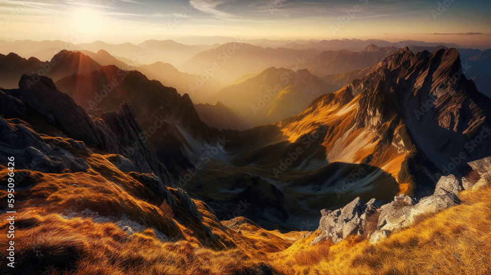alpine sunset view - generative AI