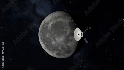 Cuadro en lienzo Space probe flying near the moon. 3D render.