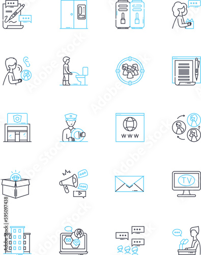 Astute society linear icons set. Intelligence, Insight, Discernment, Wisdom, Perception, Acumen, Discourse line vector and concept signs. Cognition,Comprehension,Ingenuity outline illustrations