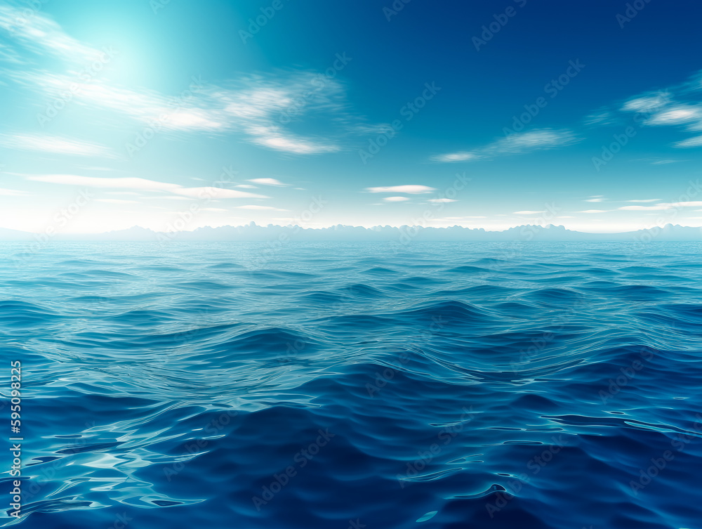 Fototapeta premium An ocean filled with clouds and sunlit, sparkling water reflections. Generative Ai. 