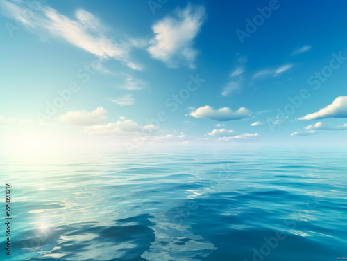 An ocean filled with clouds and sunlit  sparkling water reflections. Generative Ai. 