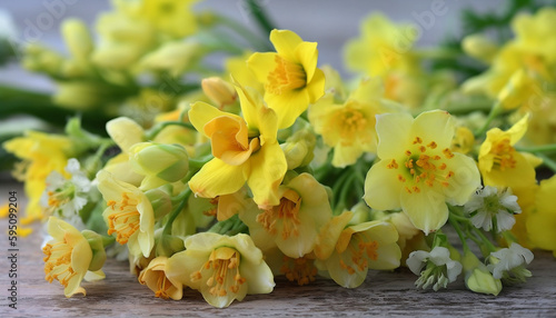 Beautiful spring Cowslips flowers, Floral border, Mother's day, wedding, ceremony, Generative AI