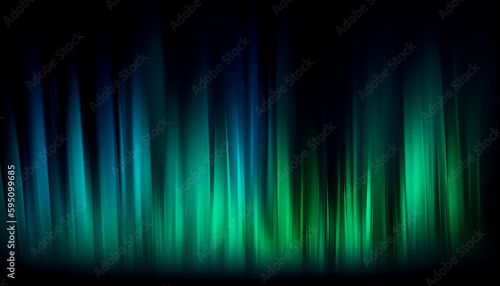 Green blue black abstract northern Lights background, Color gradient, Blurred stripes, lines, Light and dark shades, Generative AI