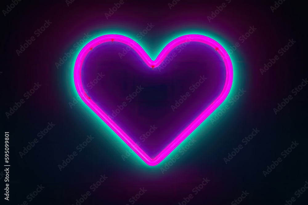 neon background, fluorescent heart, blank heart frame. Generative ai neon background, fluorescent heart, blank heart frame. Generative ai