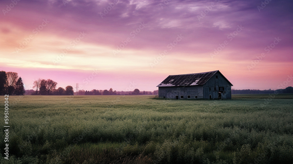 Country Barn with Purple Sky - generative AI Country Barn with Purple Sky - generative AI