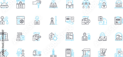 Housing linear icons set. Home, Shelter, Residence, Dwelling, Accommodation, Habitat, Abode line vector and concept signs. Property,Housing,Apartment outline illustrations