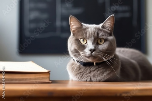 Cat In Study Setting With Chalkboard And Copy Space Generative AI