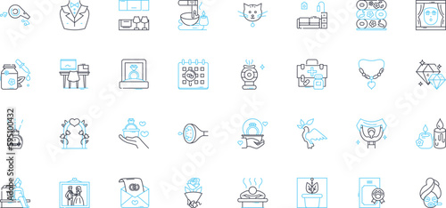 Adornment linear icons set. Jewelry, Accessories, Embellishment, Trinkets, Charms, Baubles, Ornaments line vector and concept signs. Decorations,Beads,Gems outline illustrations