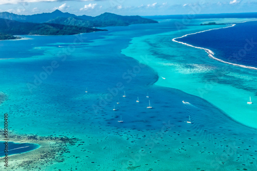 French Polynesia, Raiatea. Aerial view of island and ocean. photo