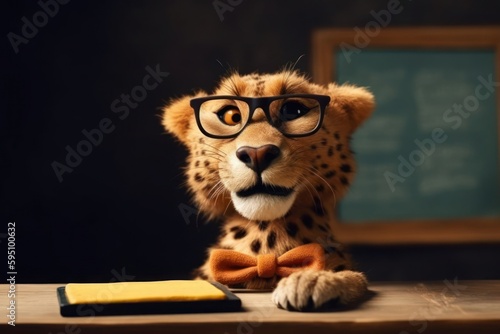 Cheetah In Class With Blackboard Background Generative AI