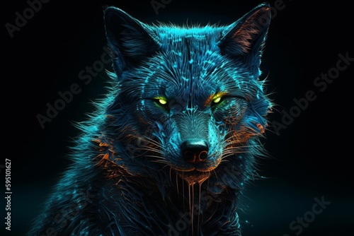 Neon Blue Wolf Generative AI