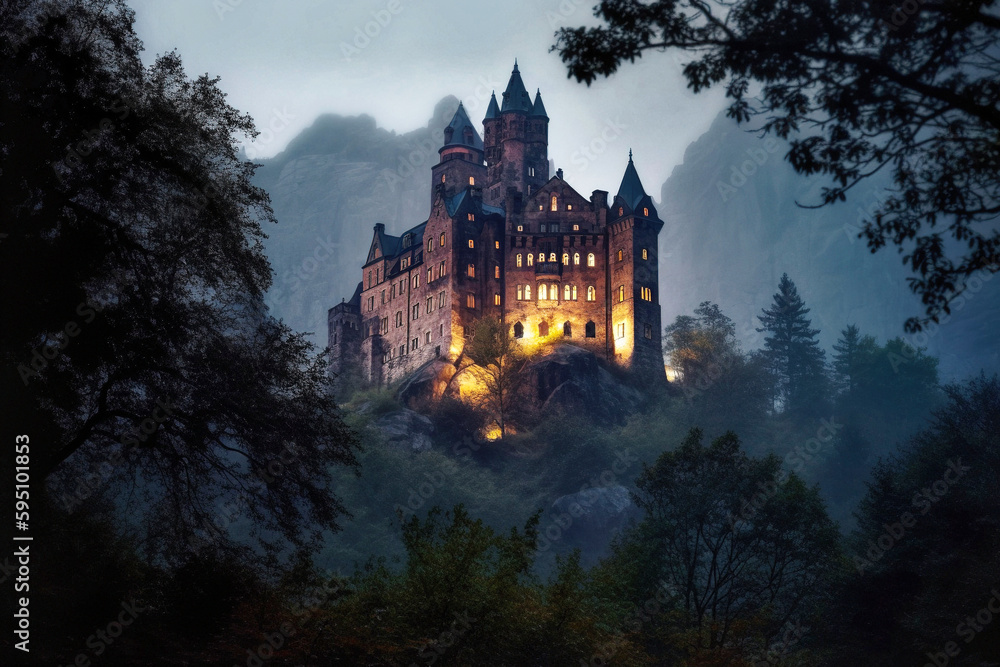 Grand Gothic Castle at Dawn - generative AI