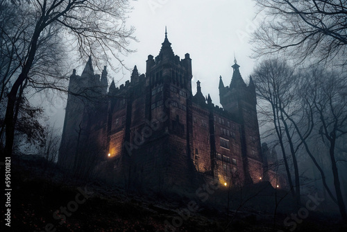 Grand Gothic Castle at Dawn - generative AI © Uolir