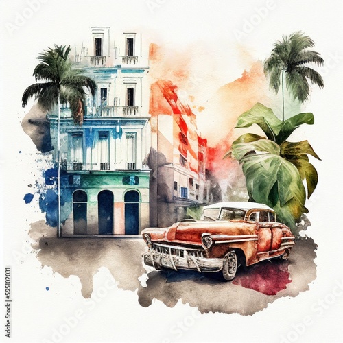 Cuba in watercolor style by Generative AI photo