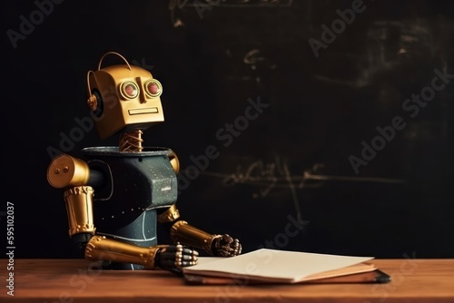 Golden Robot In Classroom With Blackboard In Background Generative AI