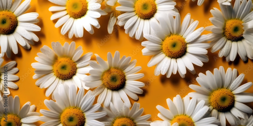 daisy floral on yellow background, top view, generative ai daisy floral on yellow background, top view, generative ai