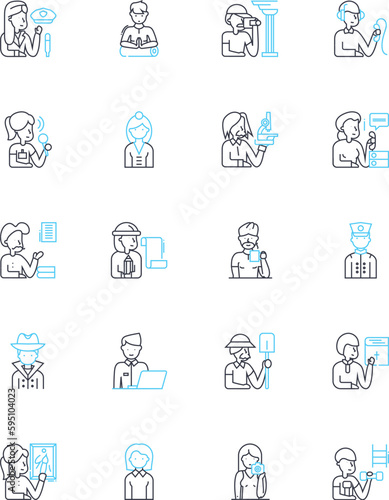 Persona linear icons set. Identity, Archetype, Image, Character, Persona, Perception, Behavior line vector and concept signs. Attitude,Mindset,Personality outline illustrations