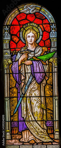Saint Lucy stained glass, Phoenix, Arizona. Saint Lucy martyred Roman 304 AD refused to give up Christianity.