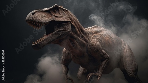 Tyrannosaurus on smoke background. AI generated © ArtStage