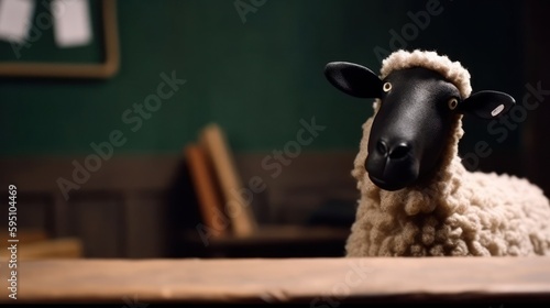 Sheep In Classroom With Chalkboard And Copyspace Generative AI