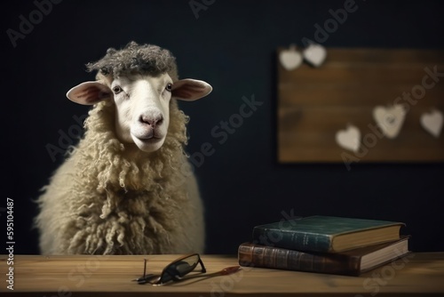 Sheep In Educational Setting With Blackboard And Copyspace Generative AI