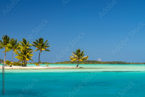 French Polynesia  Bora Bora. Motu Tane private island in lagoon.