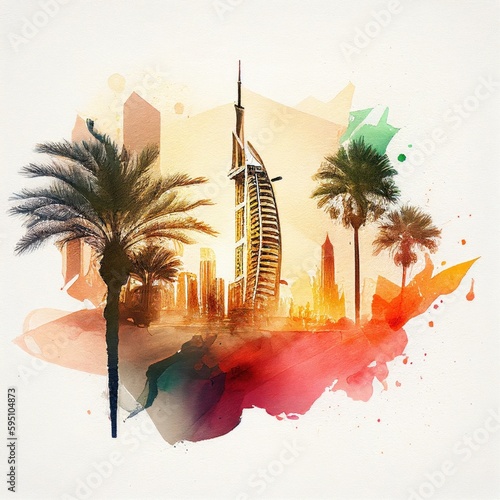 Dubai in watercolor style by Generative AI