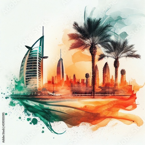 Dubai in watercolor style by Generative AI