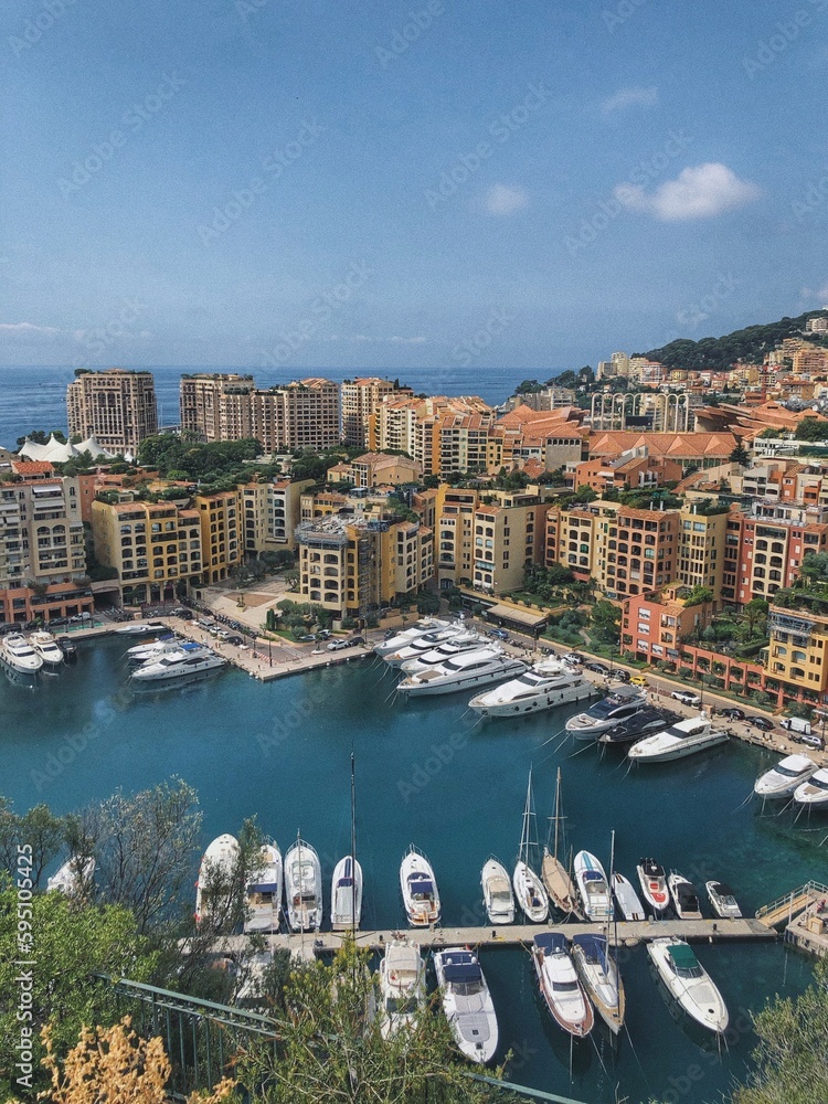 View of buildings, yachts and the sea in Monaco