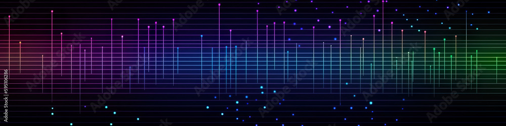 Neon dot matrix panorama background with vibrant mint green and magenta digital sparkles on black, AI generative panoramic banner Neon dot matrix panorama background with vibrant mint green and magenta digital sparkles on black, AI generative panoramic banner