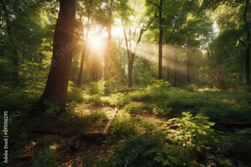 sun rays in the forest- made with generative ai