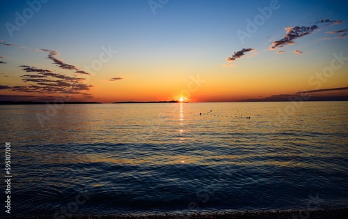 Beautiful sunset in Fazana nearby Pula. Istra, Istria. Croatia