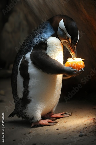 Pinguin Eating Kokos Nutt photo
