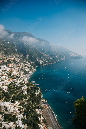 Panoramic View of the Amalfi Coast in Italy on a clear Blue Day