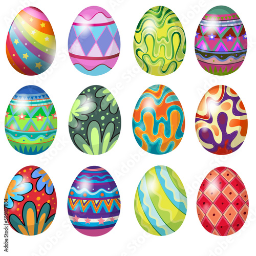 Set of 12 Colorful Easter Egg Vector Illustrations