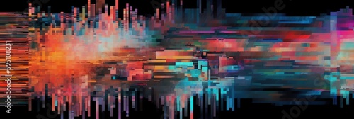 A vibrant, digital glitch effect with pixelated and distorted elements forming a striking and contemporary background, concept of Technological Distortion, created with Generative AI technology