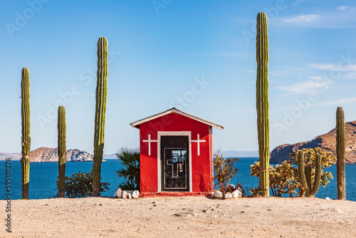 Playa el Burro, Mulege, Baja California Sur, Mexico. A small Catholic shrine on the Sea of Cortez. photo