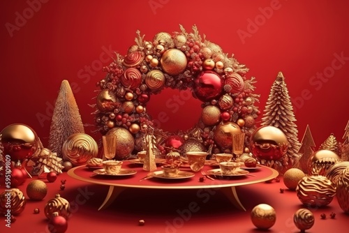 table_decorated_with_Ornament_wreath, Generative AI