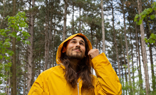 Log hair man in forest