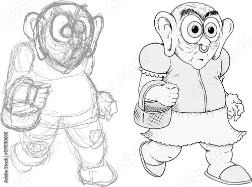 funny walking ugly sketch lines art comic
