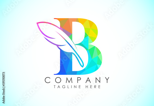 Polygonal initial B alphabet with a feather. Law firm icon sign symbol. Logo for a writer or publishers